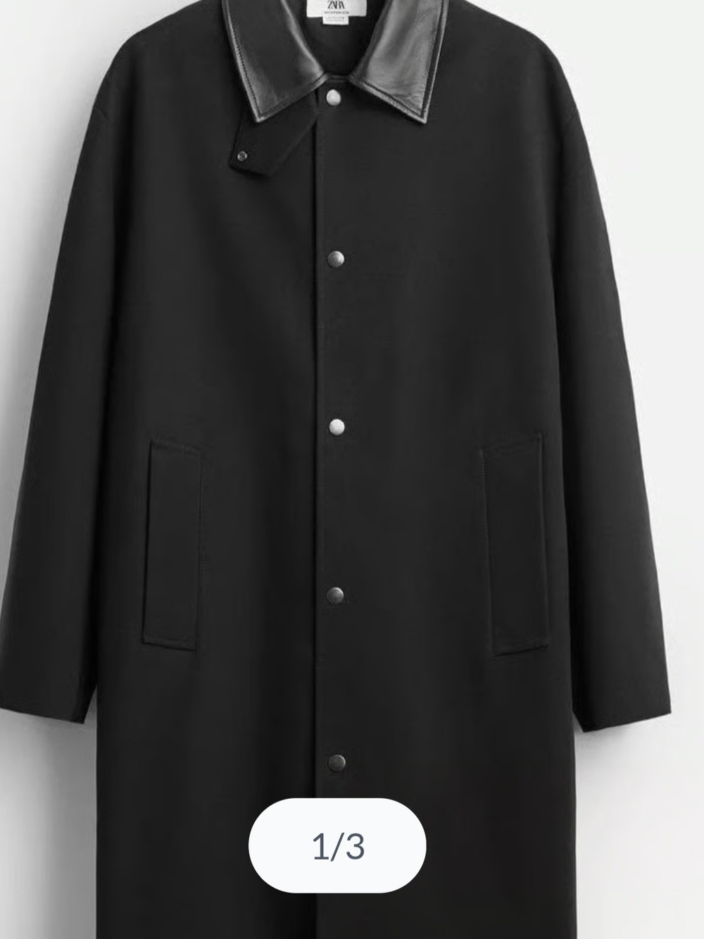 Zara Black Trench Coat with Leather Collar size L